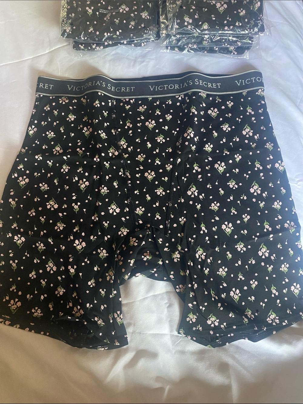 Victoria's Secret Black Boxer Briefs with Pink Floral Print Available in L, XL